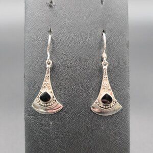 Sterling Silver Black Enamel Rustic Dangle Earrings A6391
